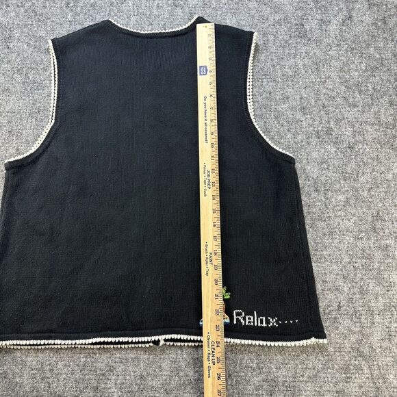 Vintage Marisa Christina Sweater Vest XL Black Embroidered Summer Beach Grandma - Picture 9 of 11